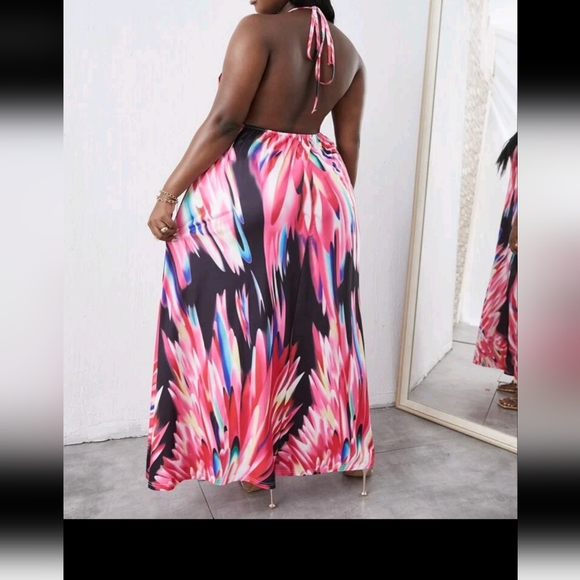 Halter Illusion Long Boho Tulle Dresses Brown Plus Size